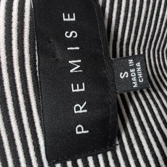 Premise Textured Black & White Striped Open Blazer Zippered Pockets Women Small - Picture 7 of 10